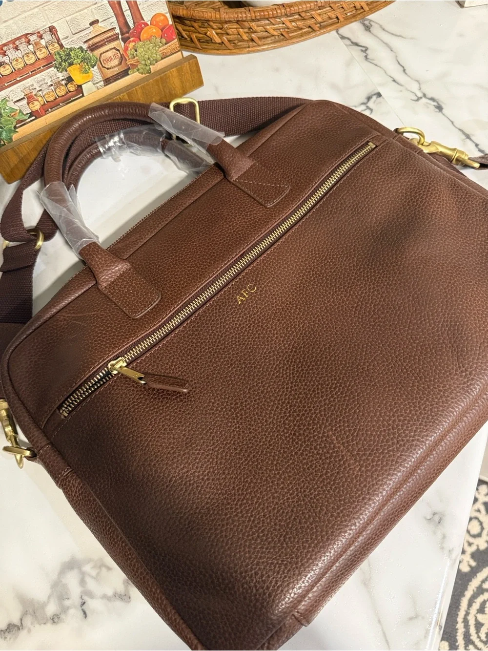 Like NWOT Mark & Graham Harvey Brown Leather Men’s Briefcase with monogram AFC